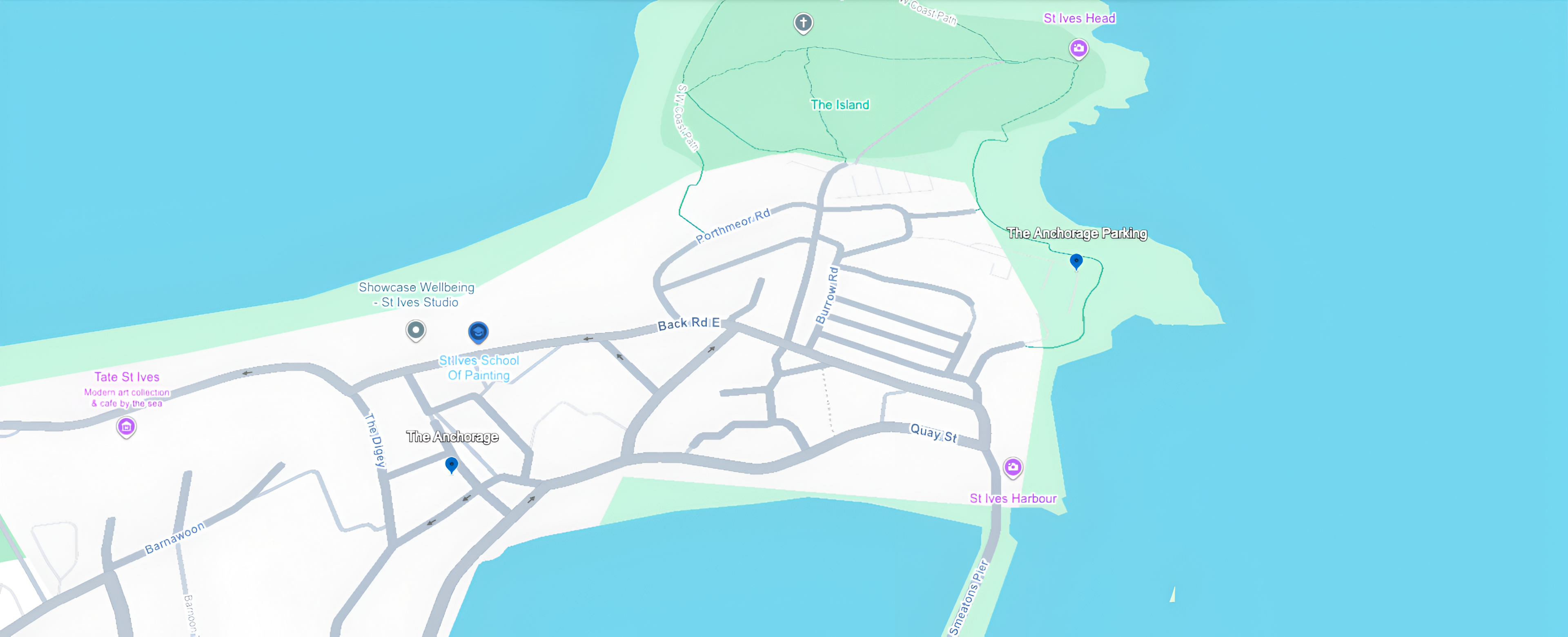 Map of St Ives showing The Anchorage location